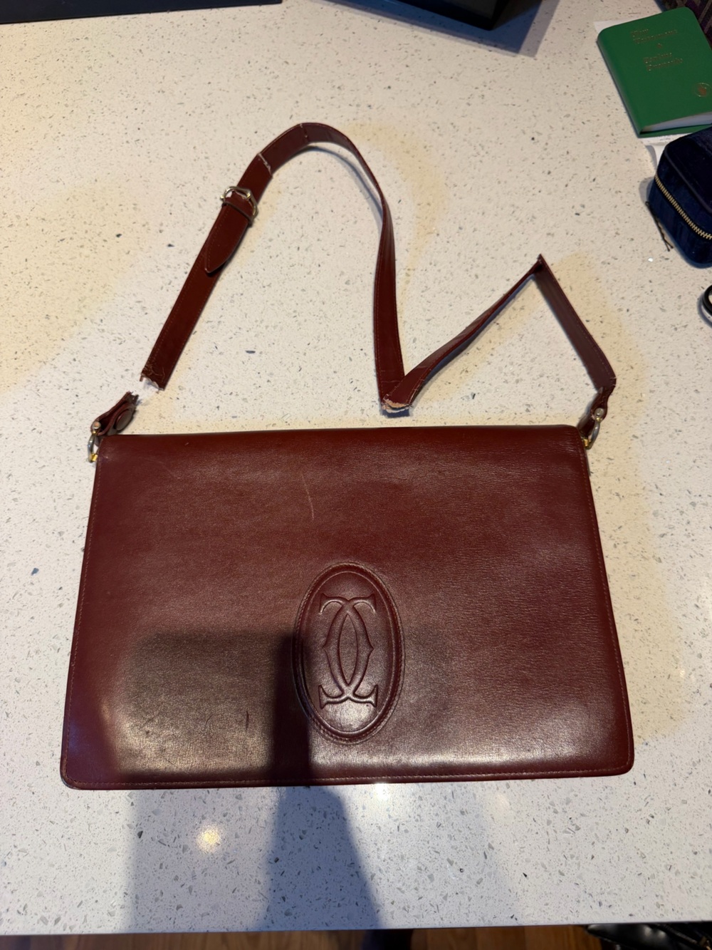 Cartier burgundy Leather shoulder w Embossed Logo PROJECT